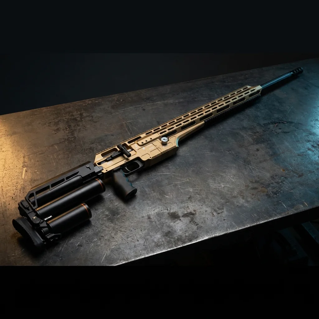 Bintac MCAR air rifle on a steel workbench