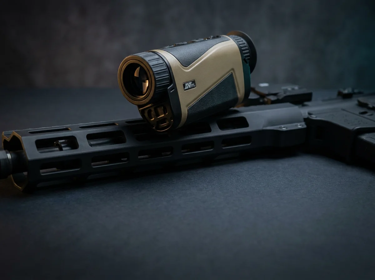 DNT Optics Hound rangefinder on a rifle rail